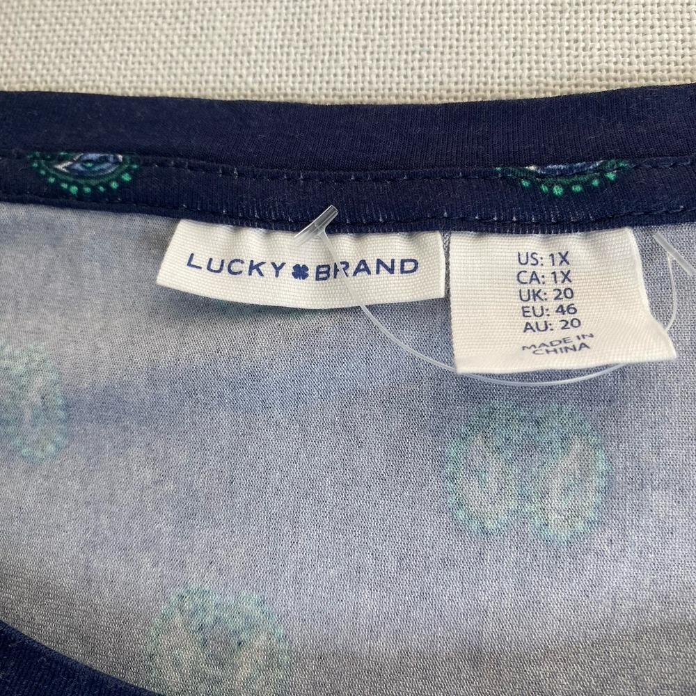 Lucky Brand Tee Shirt Dress Womens Plus Size 1X Blue/Green Paisley Print - Picture 9 of 11